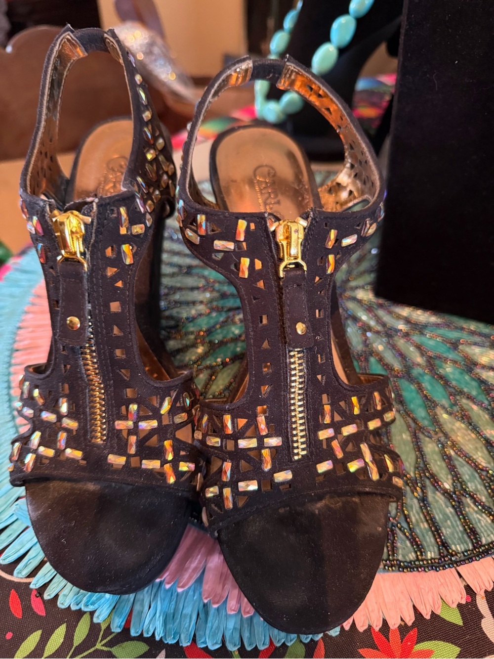 Suede Wedges with Rhinestones